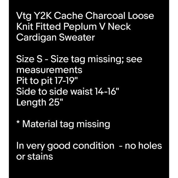 Y2K Cache Charcoal Open Knit Fitted Peplum V Neck Fairygrunge Cardigan Sweater S - Picture 7 of 7